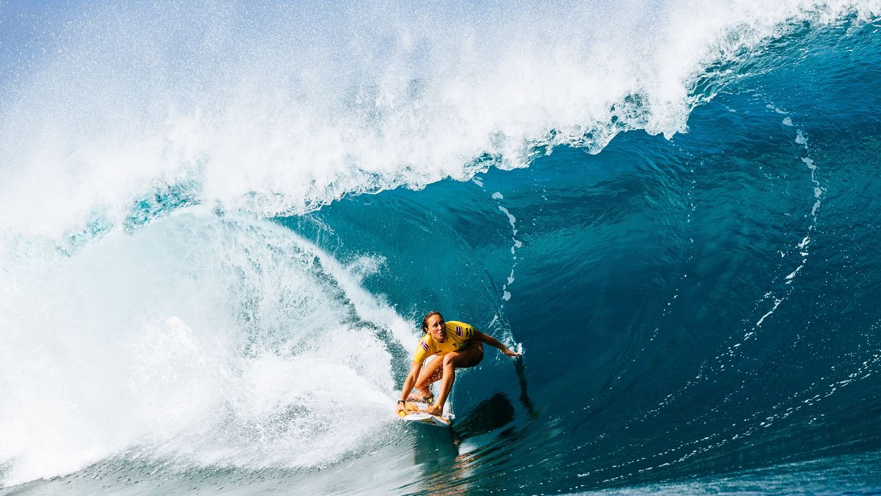 Carissa Moore riding a wave at the Pipeline Pro in 2022. (Photo courtesy of WSL/Brent Bielmann))